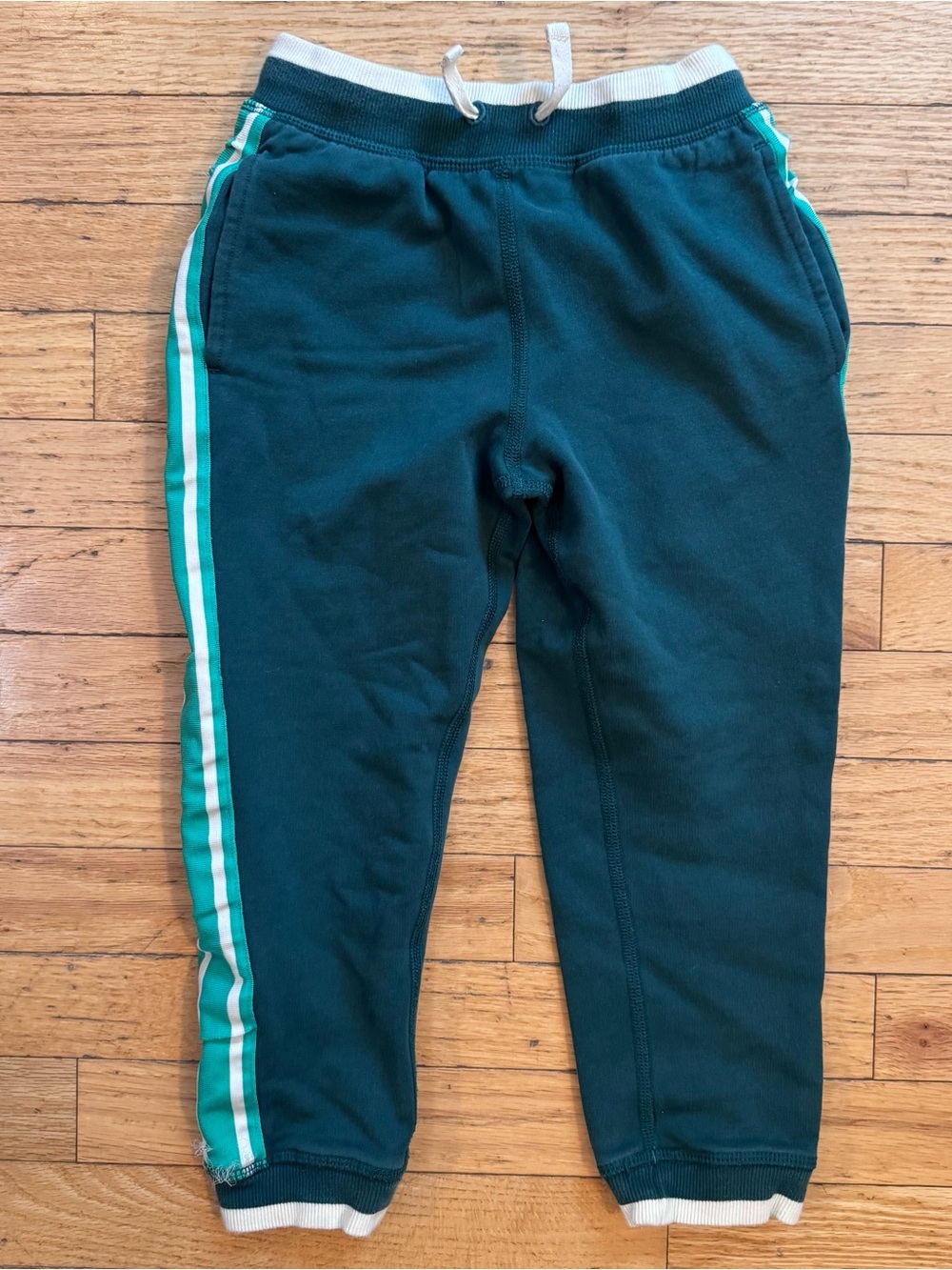 Hanna Andersson Kid Teal Green Sporty Side Stripe Jogger Sweatpants Size 120 6-7